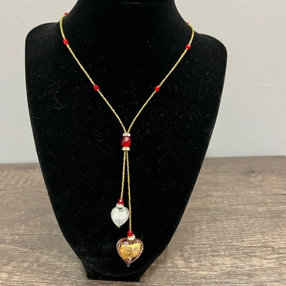 Elegant Gold and Red Heart Pendant Necklace